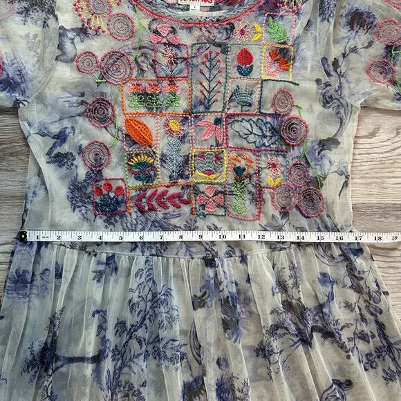 Johnny Was Biya Logan Tiered Mesh Maxi Dress Embroidered Boho Sheer Size S - Picture 14 of 15